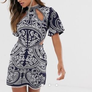 ASOS blue embroidered mini dress